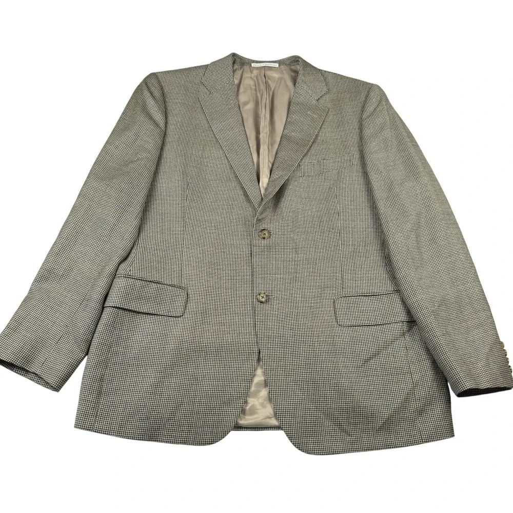 John W Nordstrom Houndstooth Mens Blazer Jacket Silk/Wool Size 44L Black/Tan USA
